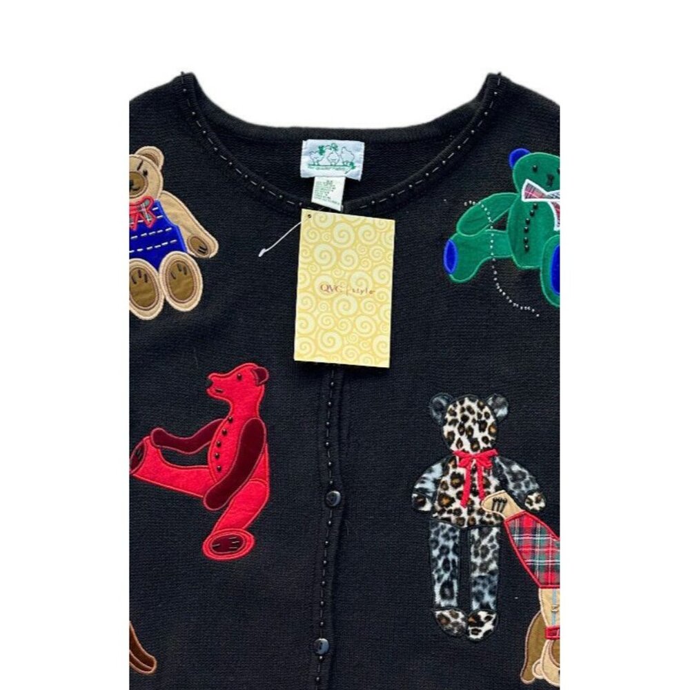 Quaker Factory Playfull Teddy Bears Sweater Vintage Black 2X NWT QVC - Picture 3 of 6
